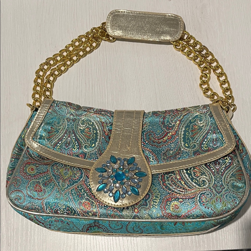 Elegant Paisley Handbag with Gold Accents